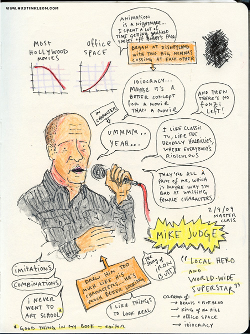 MIKE JUDGE MASTER CLASS AT UT : sketches by Austin Kleon